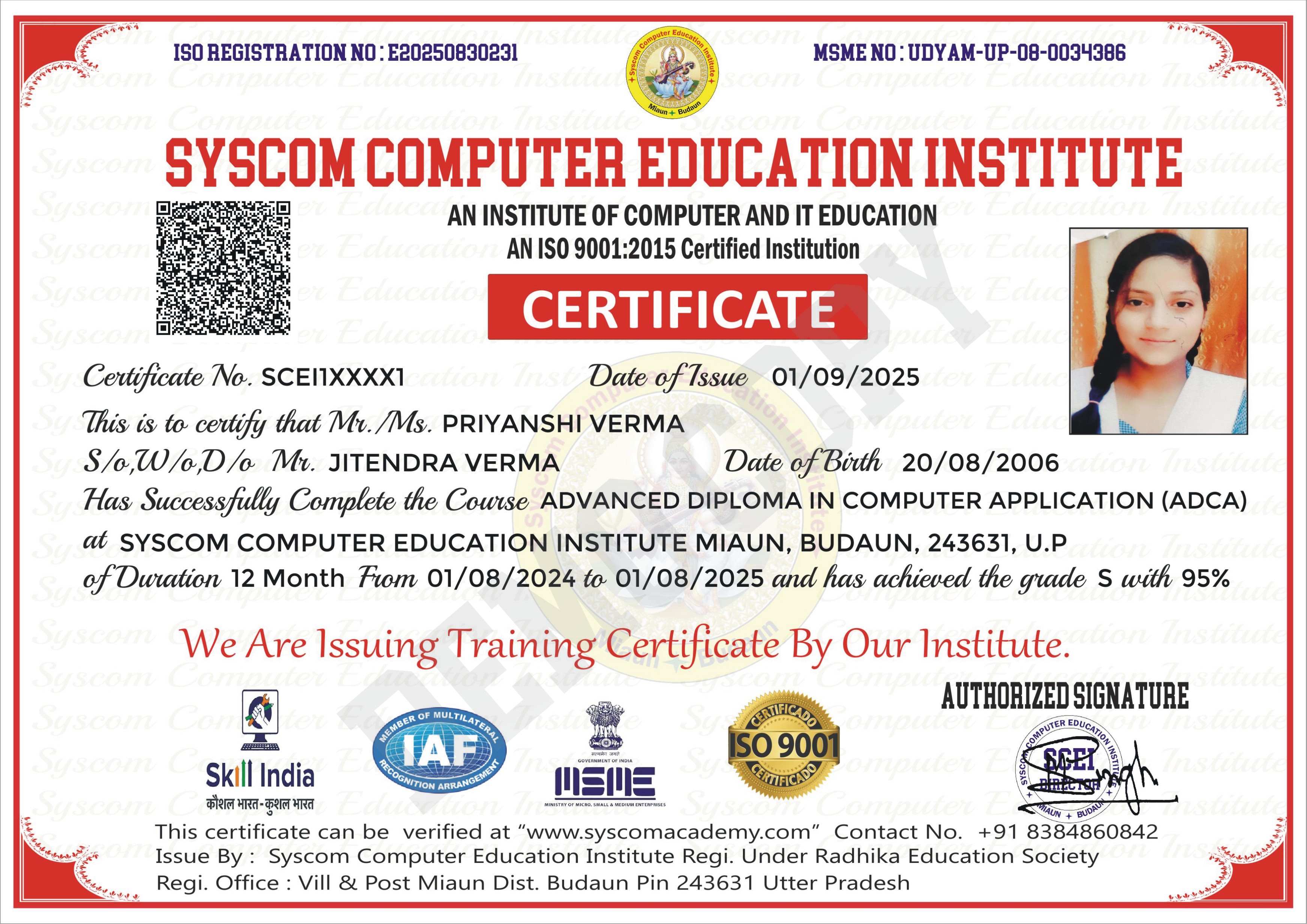 Certificate Demo 1 - Syscom Computer Education Center